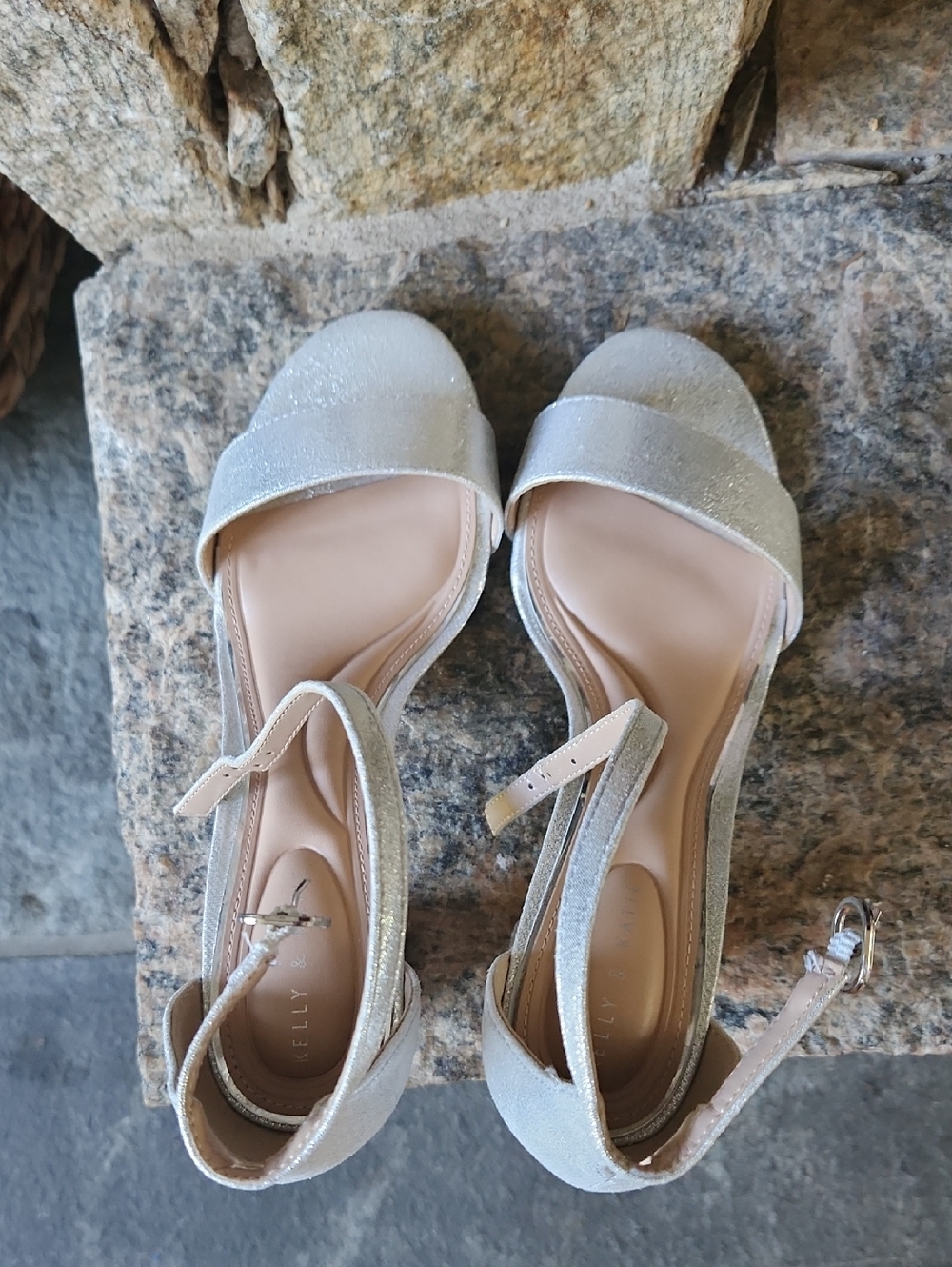 Kelly & Katie Silver Block Heel Sandals - Elegant Women’s Evening Shoes. - Picture 2 of 7